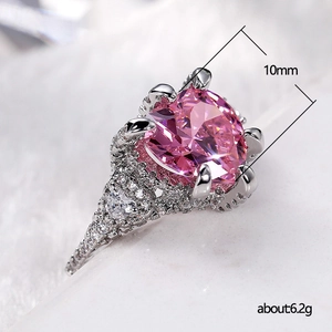 Luxury heart-shaped pink zircon engagement ring with 10mm stone in silver setting
