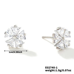 Detailed close-up showing the 1cm diameter size and sparkling zircons of flower stud earrings