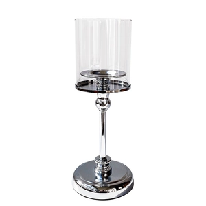 Nordic silver metal candle holder with a clear glass shade for elegant home decor