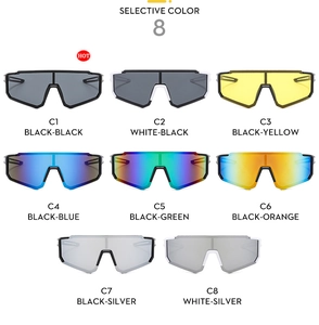 Selection of trendy outdoor sports cycling sunglasses in eight different color schemes