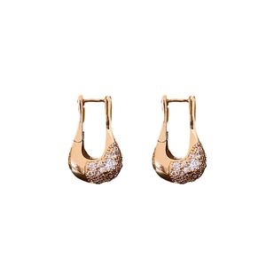 Elegant U-shape earrings in gold finish with sparkling cubic zirconia pave setting