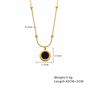 Detailed dimensions of gold Roman numeral necklace with black enamel disc pendant