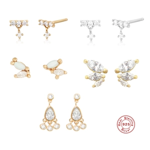 925 Sterling Silver Earring Post Zirconia Japanese Opal Stud Earrings Minimalist Marquise Teardrop Dainty Jewelry Women