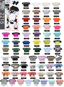 Detailed grid of waterproof nylon waist bags in multiple colors and camouflage patterns