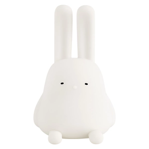 Cute white silicone bunny night light with long ears and soft touch on white background