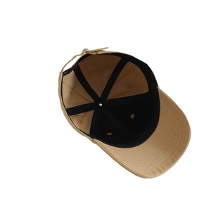Classic khaki cotton baseball cap for kids showing internal six-panel structure and metal buckle
