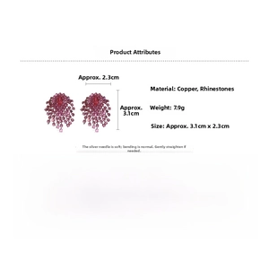 Detail view of pink rhinestone tassel earrings with dimensions 3.1cm by 2.3cm