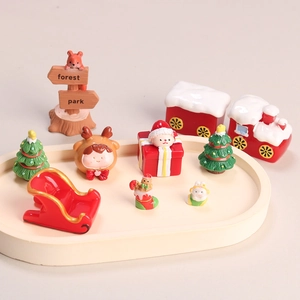 Miniature resin Christmas charms set with sleigh, train, and Santa for DIY crafts