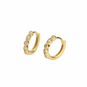 S925 sterling silver gold hoop earrings with round and marquise cut cubic zirconia