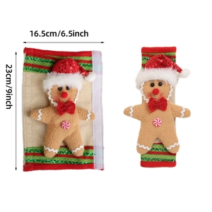 Gingerbread man refrigerator door handle covers with glitter hat and festive bowtie decoration