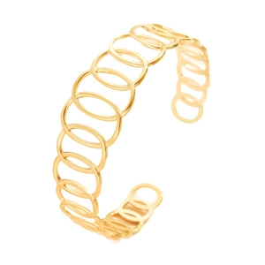 Bracciale rigido aperto geometrico ovale vuoto in acciaio inossidabile placcato oro 18K