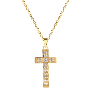 Elegant gold cross necklace with shimmering cubic zirconia crystals for women