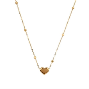 Elegant 18K gold-plated titanium heart necklace with delicate bead chain and pendant
