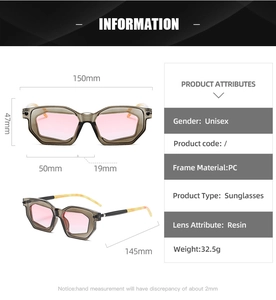 Detailed size specifications for pink lens sunglasses with frame measurements