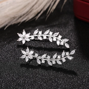 Elegant floral drop earrings with marquise and round cut zircons in a silver finish