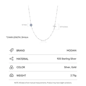 S925 Sterling Silver necklace with blue evil eye and cross pendant for women