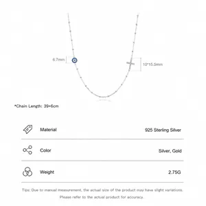 Collana in argento sterling 925 con ciondolo occhio blu e croce da donna
