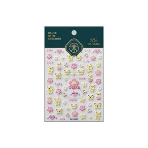 Cute 5D relief nail stickers with cartoon bears and floral patterns on white background