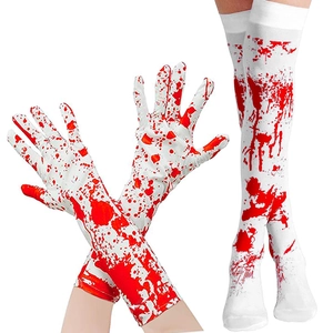 Halloween bloody handprint long gloves and over-knee socks set for cosplay party