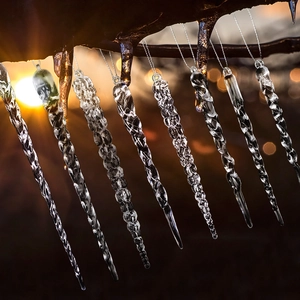 Set of 8 clear acrylic icicle ornaments with twisted textures for Christmas tree decoration