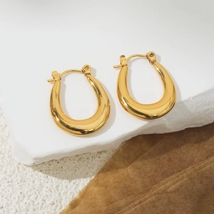 Polished 18K gold U-shaped thick hoop earrings for women with lever back closure