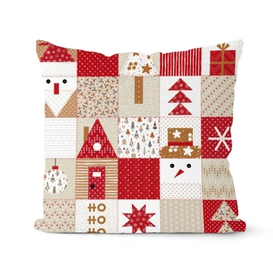 Festlicher Weihnachts-Kissenbezug mit Weihnachtsmann, Schneemann und HO HO HO-Druck