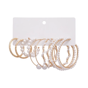 Set of 6 pairs minimalist gold hoop earrings with pearls and geometric circle designs