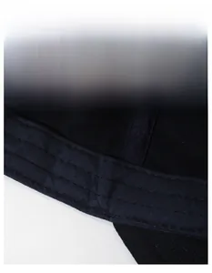 Detail of widened sweatband and reinforced stitching on a black men's flat top sun hat
