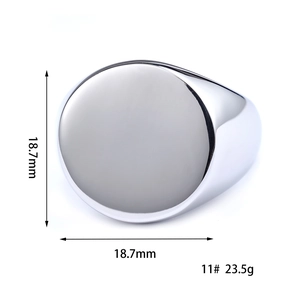 Detail showing 18.7mm diameter and size 11 specifications for this silver signet ring