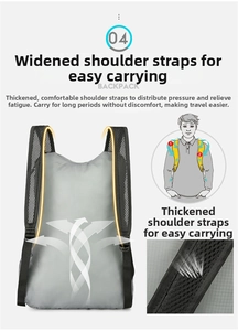 Breathable mesh shoulder straps on a grey foldable hiking backpack for comfort