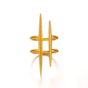 Minimalist double layer 18k gold plated stainless steel ring with modern spike design