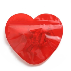 Translucent red heart-shaped self-sealing plastic jewelry gift bags with zip lock