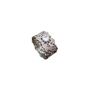 Lace-style hollow ring with silver plating and brilliant-cut round cubic zirconia