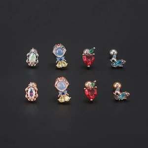Cartoon princess series earrings with colorful zircons in silver and rose gold finishes