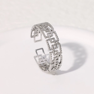 Minimalist silver geometric hollow open ring in polished stainless steel for women