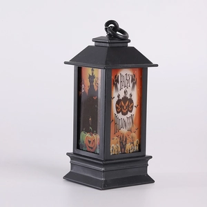 Halloween decorative lantern with pumpkin castle pattern and Happy Halloween greeting
