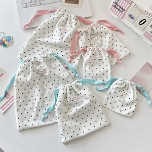 Polka Dot Drawstring Storage Bag Pouch Cotton Canvas Makeup Jewelry Organizer Travel Sundries Packaging Kawaii Ins Style