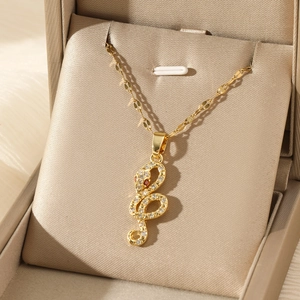 Gold Plated Stainless Steel Snake Pendant Necklace For Women Luxury Rhinestone Inlaid Hip Hop Fashion Jewelry Animal Necklace