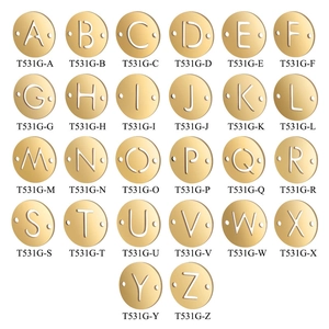Round Alphabet Letter Connector Charms Stainless Steel Gold Plated Double Hole Pendants For DIY Jewelry Making Components