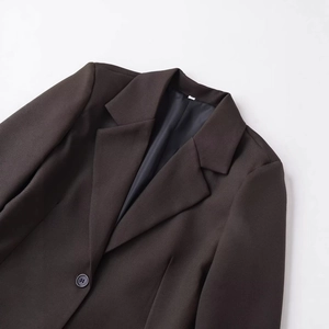 Women's slim fit notch lapel blazer in dark brown with single button closure