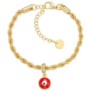 Bracelet en acier inoxydable doré avec chaîne torsadée, œil maléfique rouge et diamant