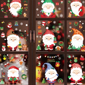 Autocollants statiques de Père Noël et rennes pour décoration de vitrine de Noël