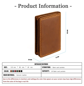 Detailed size specifications for vintage genuine leather card holder with 24 card slots