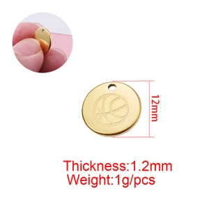 Mirror polished 18K gold stainless steel basketball pendant with 12mm size specifications