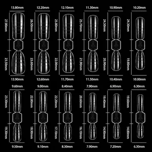 Size chart for 120pcs nail extension forms with precise length and width measurements