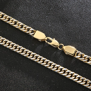 Polished two-tone gold and silver double-woven stainless steel Cuban chain necklace