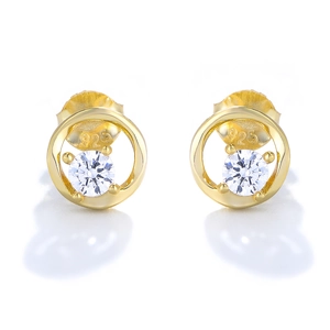 Elegant 925 sterling silver gold geometric round stud earrings with white zircon center