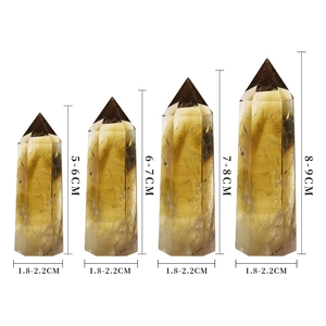 Natural yellow crystal hex columns in four sizes from 5cm to 9cm for home decor