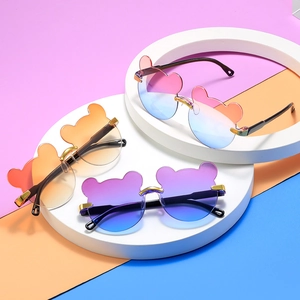 Bear Ear Shaped Kids Sunglasses Rimless Gradient Resin Lens Metal Bridge Fashion UV Protection Cute Eyewear For Boys Girls