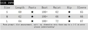 Detailed size chart for women long sleeve top showing bust, waist and sleeve measurements